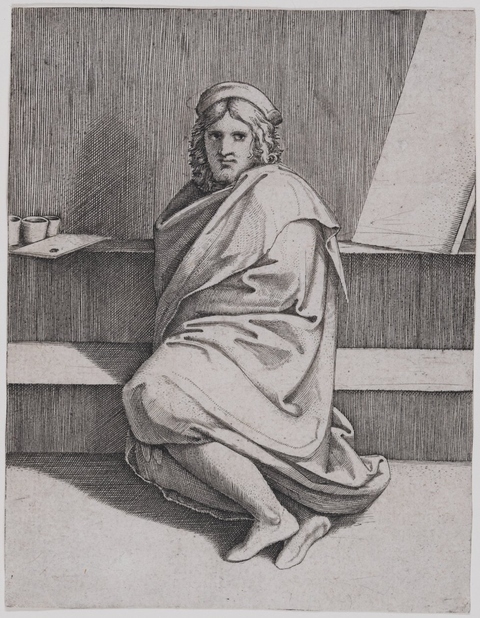 Portræt af Rafael, siddende af Marcantonio Raimondi