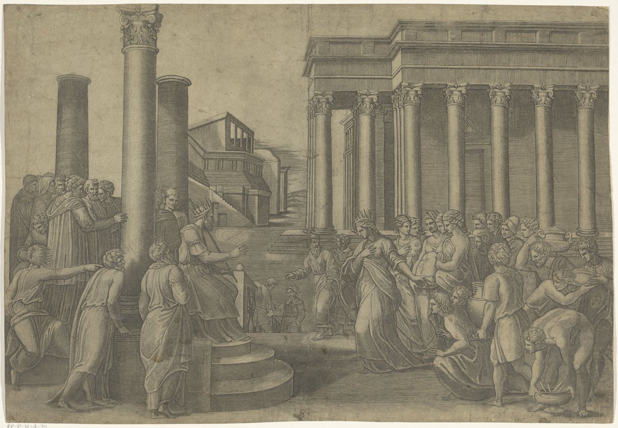 Solomon og dronningen af ​​Seba af Marcantonio Raimondi