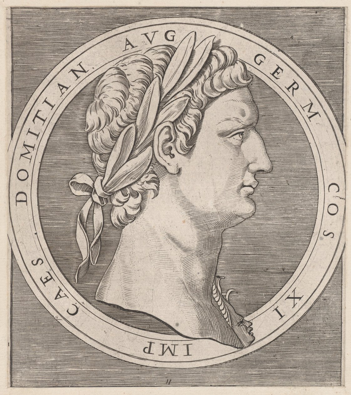 Mirror of Roman Magnificence: Domitian, fra The Tolv Caesars, ca. 1500-1534., ca. 1500-1534. af Marcantonio Raimondi