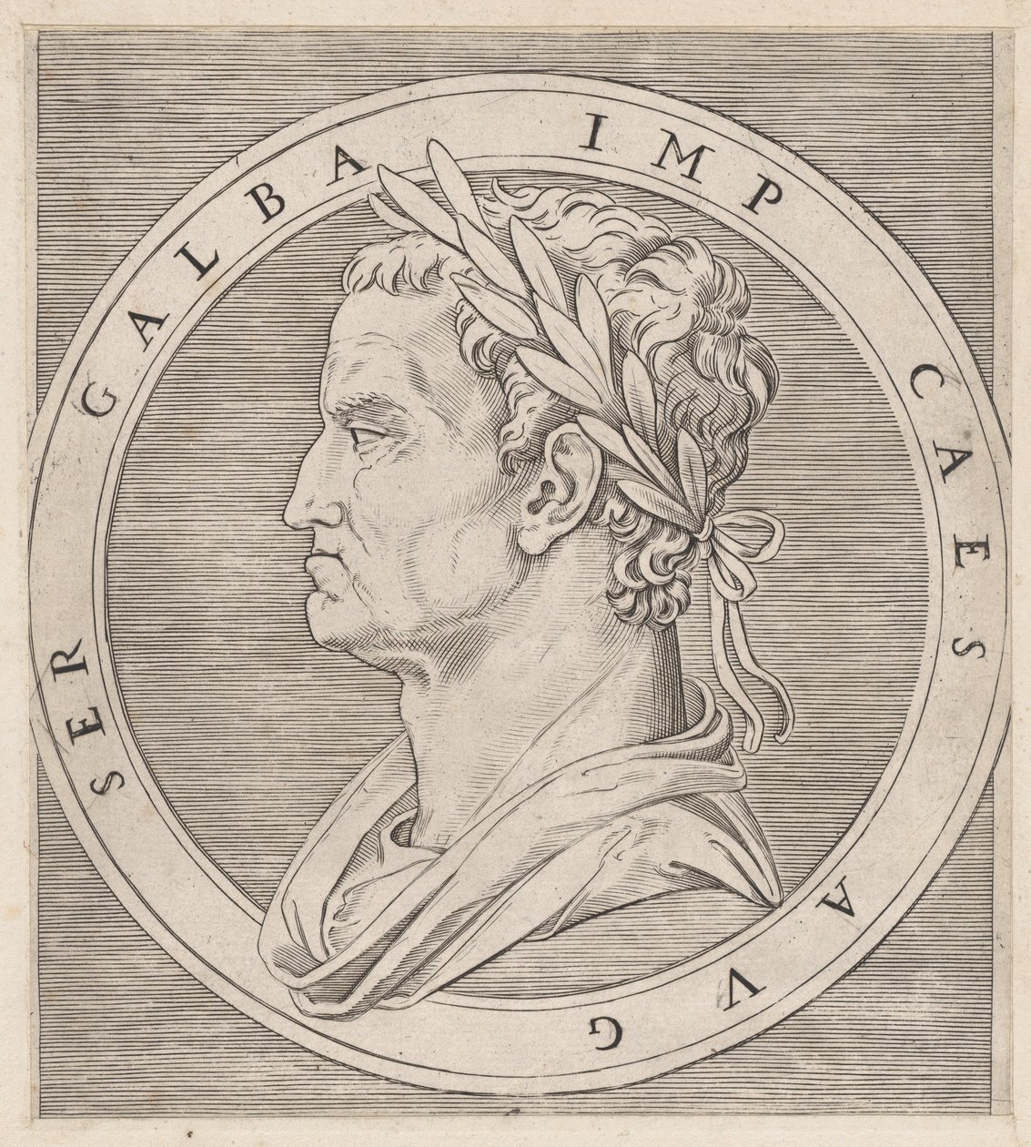 Mirror of Roman Magnificence: Galba, fra The Twelve Caesars, ca. 1500-1534., ca. 1500-1534. af Marcantonio Raimondi