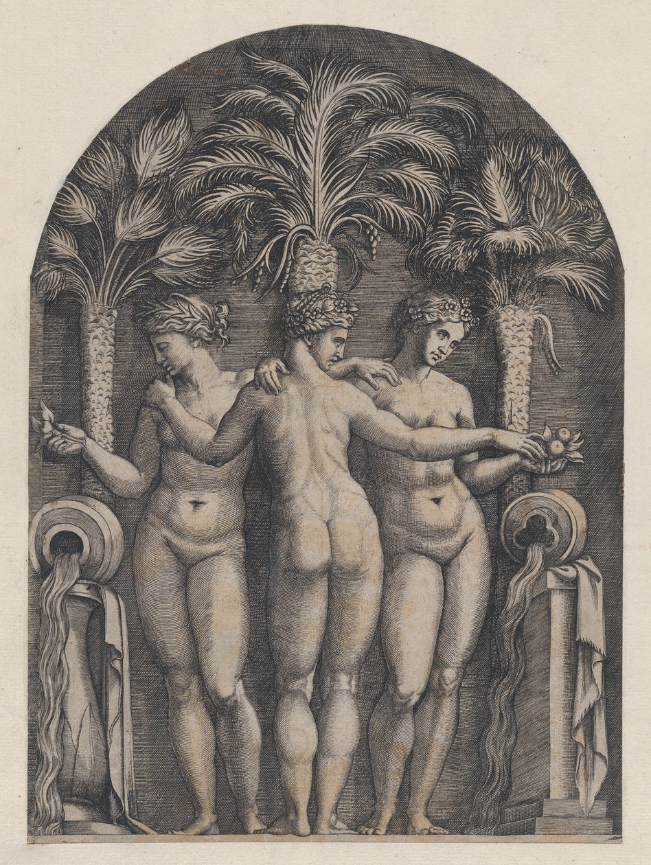 Mirror of Roman Magnificence: The Three Graces, ca. 1500-1534., ca. 1500-1534. af Marcantonio Raimondi