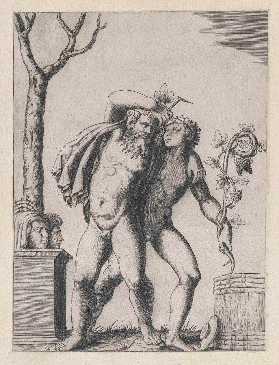 Mirror of Roman Magnificence: Ung og gammel Bacchant, ca. 1514-36, ca. 1514-36. af Marcantonio Raimondi