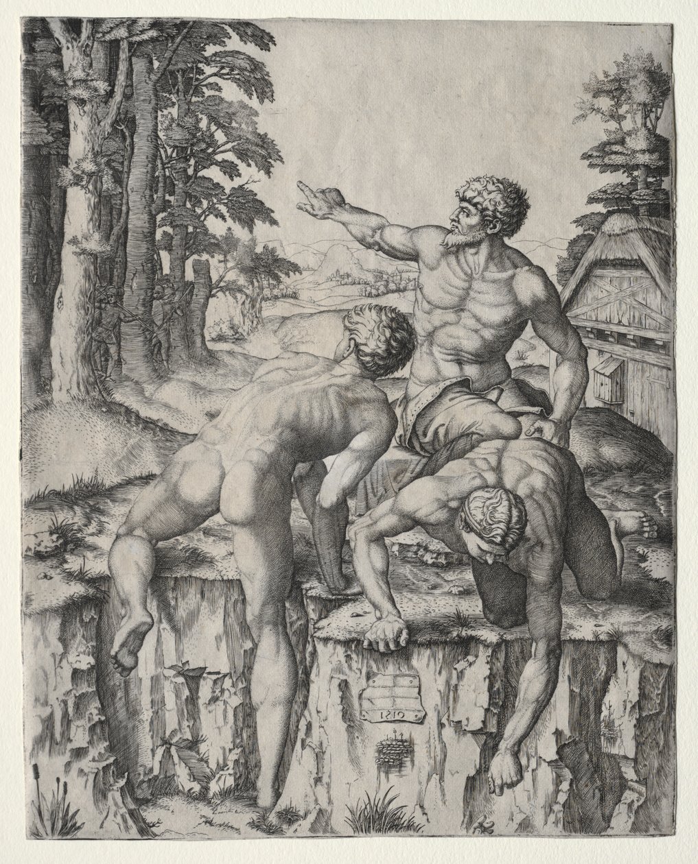The Climbers (tre figurer fra Michelangelos Battle of Cascina) af Marcantonio Raimondi