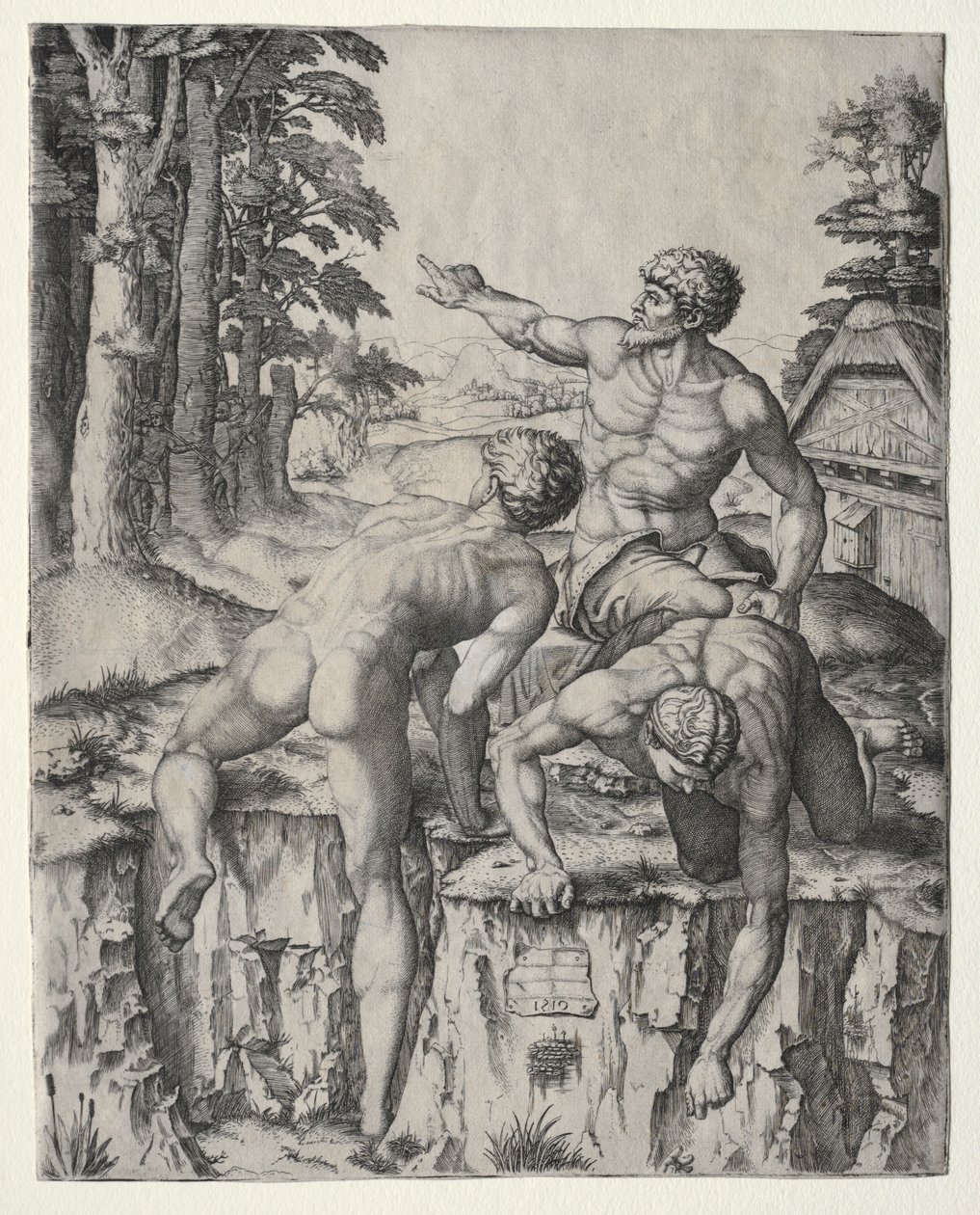 The Climbers Three Figures fra Michelangelos Battle of Cascina, 1510. af Marcantonio Raimondi