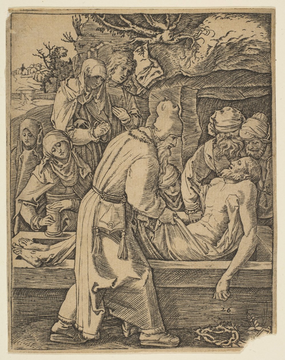 Depositionen, fra Den Lille Passion kopi.n.d. af Marcantonio Raimondi