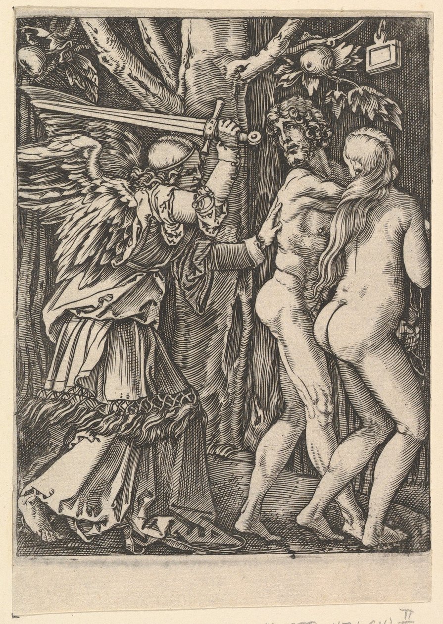 Uddrivelsen fra paradiset, efter Dürer, ca. 1500-1534. af Marcantonio Raimondi