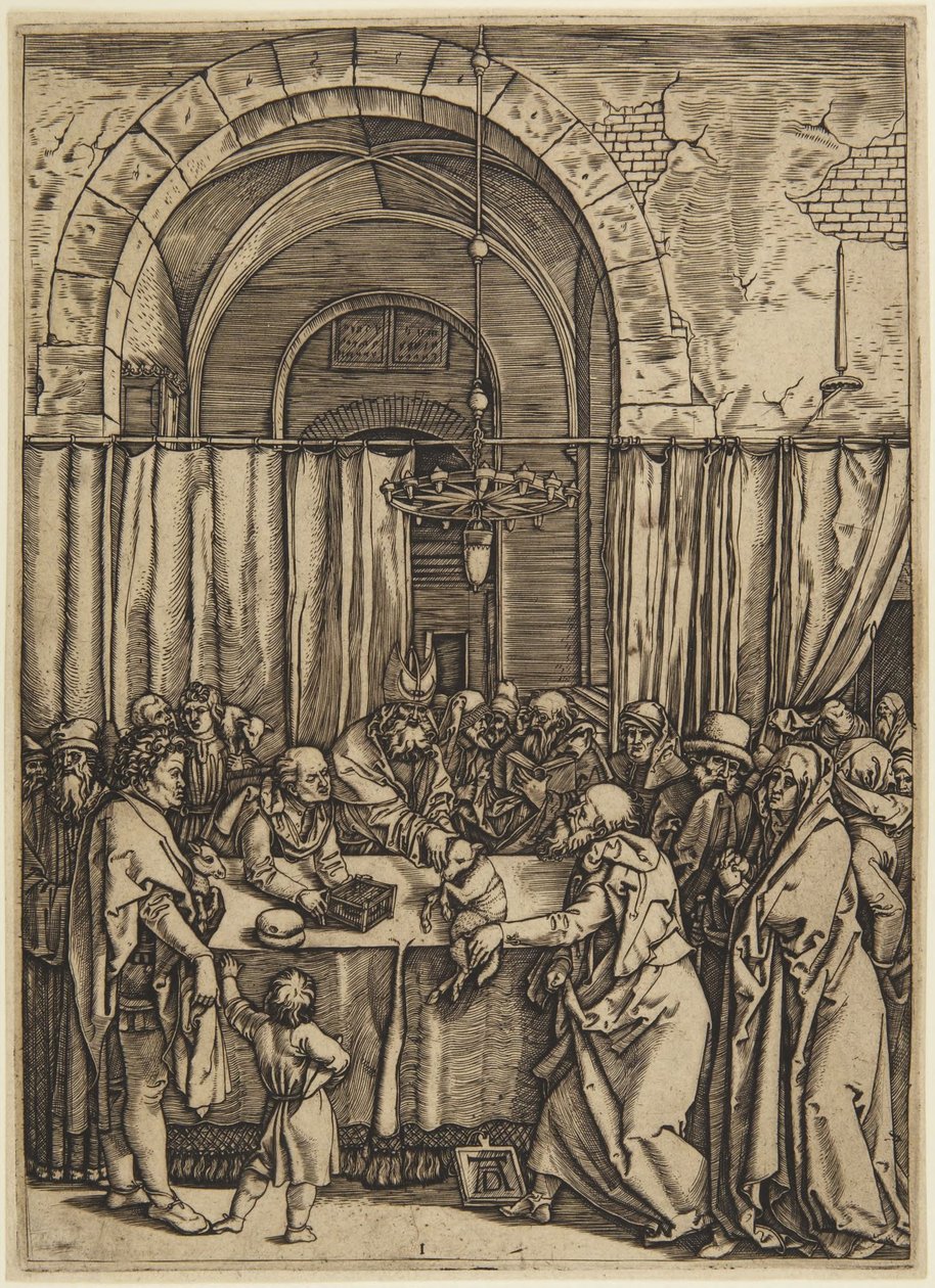 Ypperstepræsten afviser Joachim, tavle 1 fra Jomfru Marias liv af Marcantonio Raimondi
