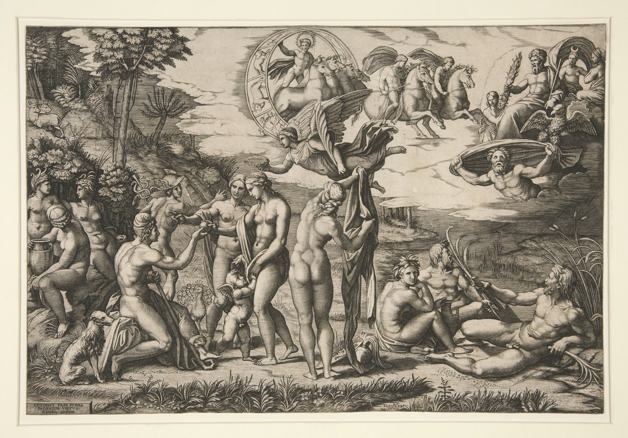 The Judgment of Paris, efter Raphael, c.1510-20 af Marcantonio Raimondi