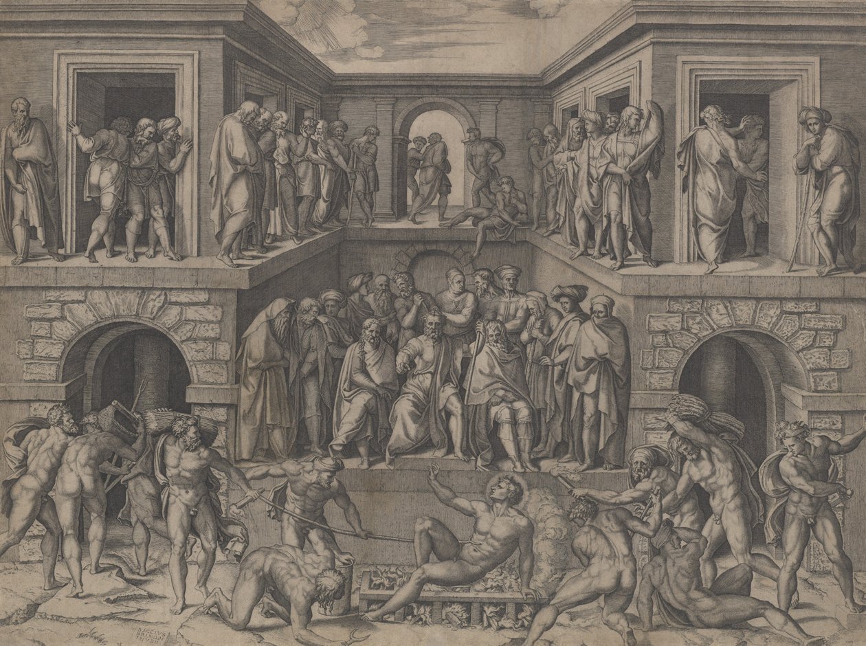 The Martyrium of Saint Lawrence, efter Bandinelli, ca. 1520. af Marcantonio Raimondi
