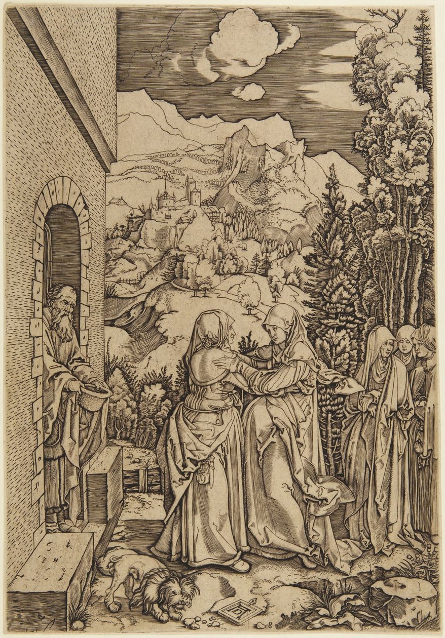 Besøgelsen, tavle 8 fra Jomfru Marias liv af Marcantonio Raimondi