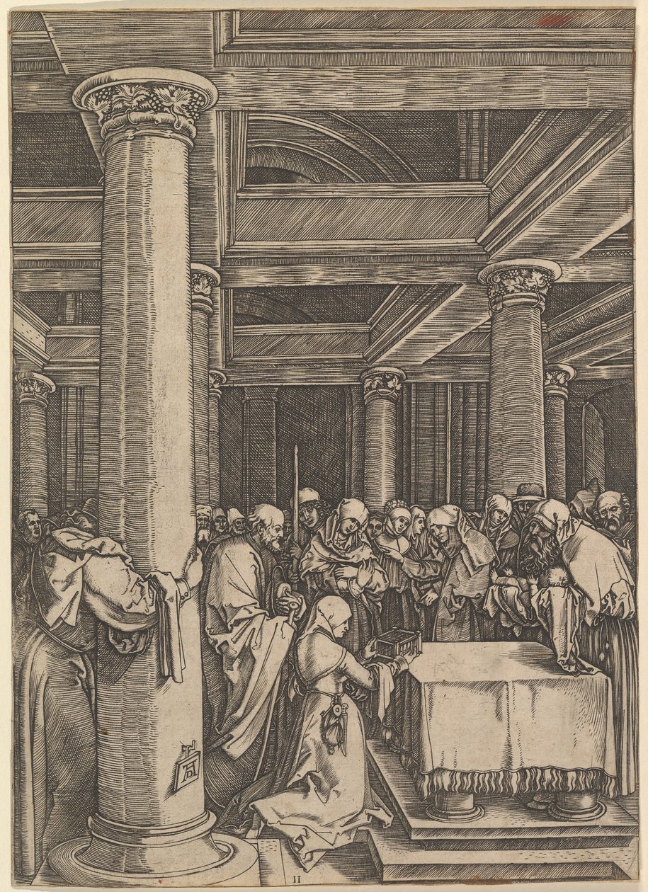 Præsentationen af Jesus til Simeon i templet, efter Dürer, ca. 1500-1534. af Marcantonio Raimondi