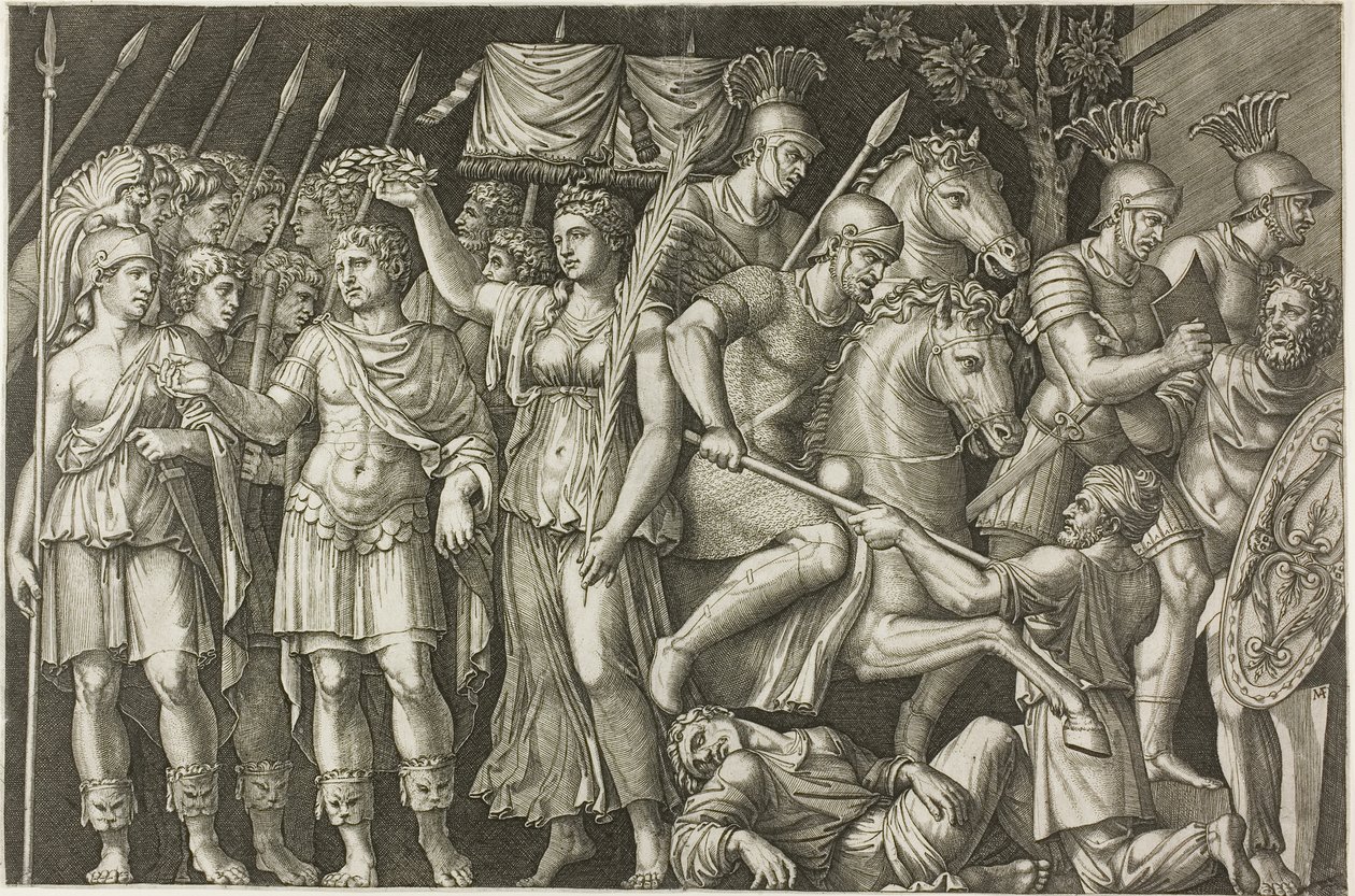 Trajan kronet af sejr af Marcantonio Raimondi