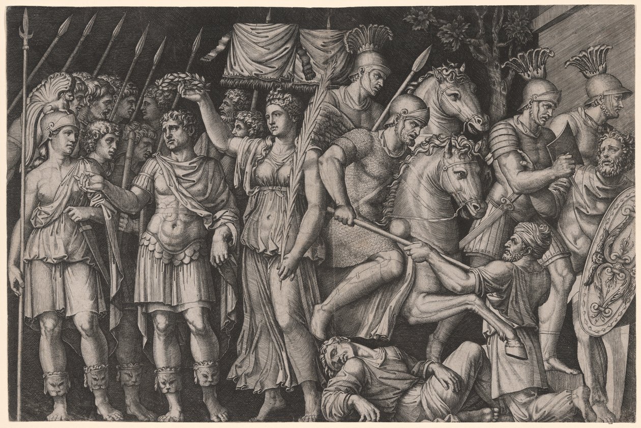 Trajan kronet af sejr af Marcantonio Raimondi
