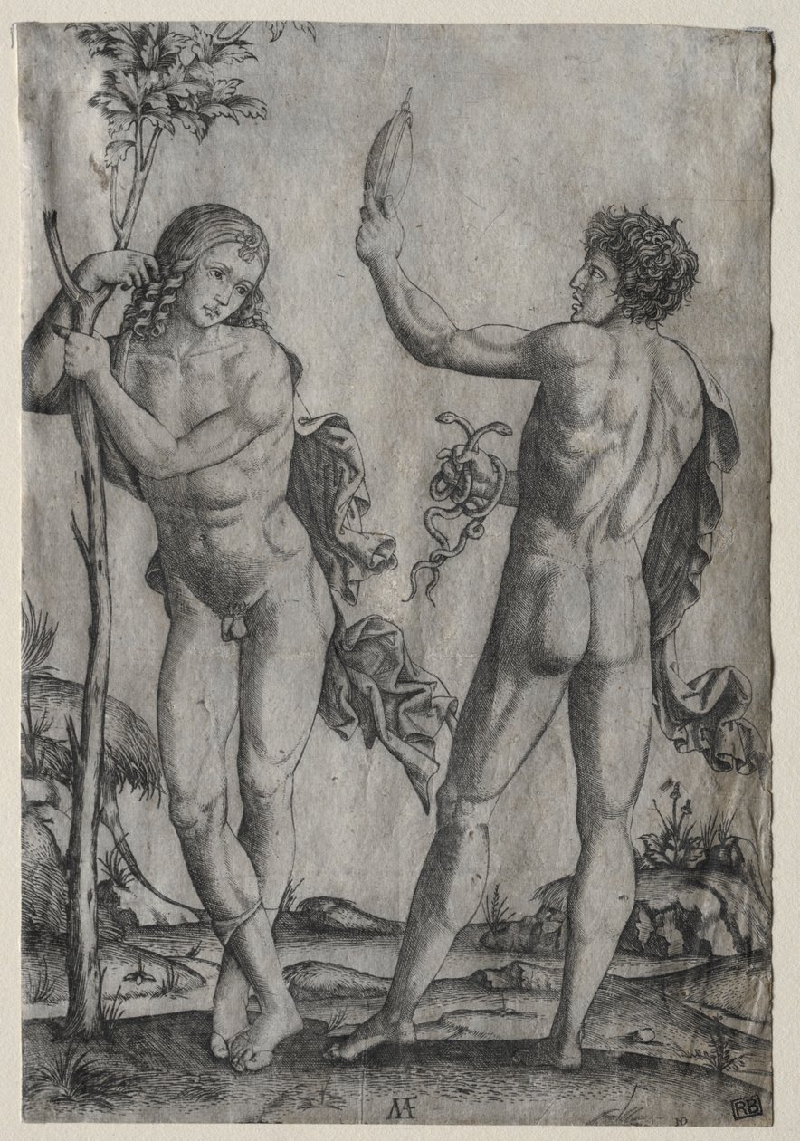 To nøgne mænd ved siden af et træ af Marcantonio Raimondi