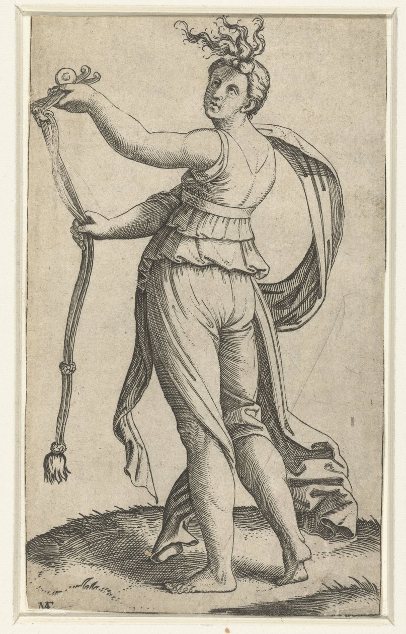 Kvinde med hestetøjle som personificering af Temperance (Temperantia) af Marcantonio Raimondi