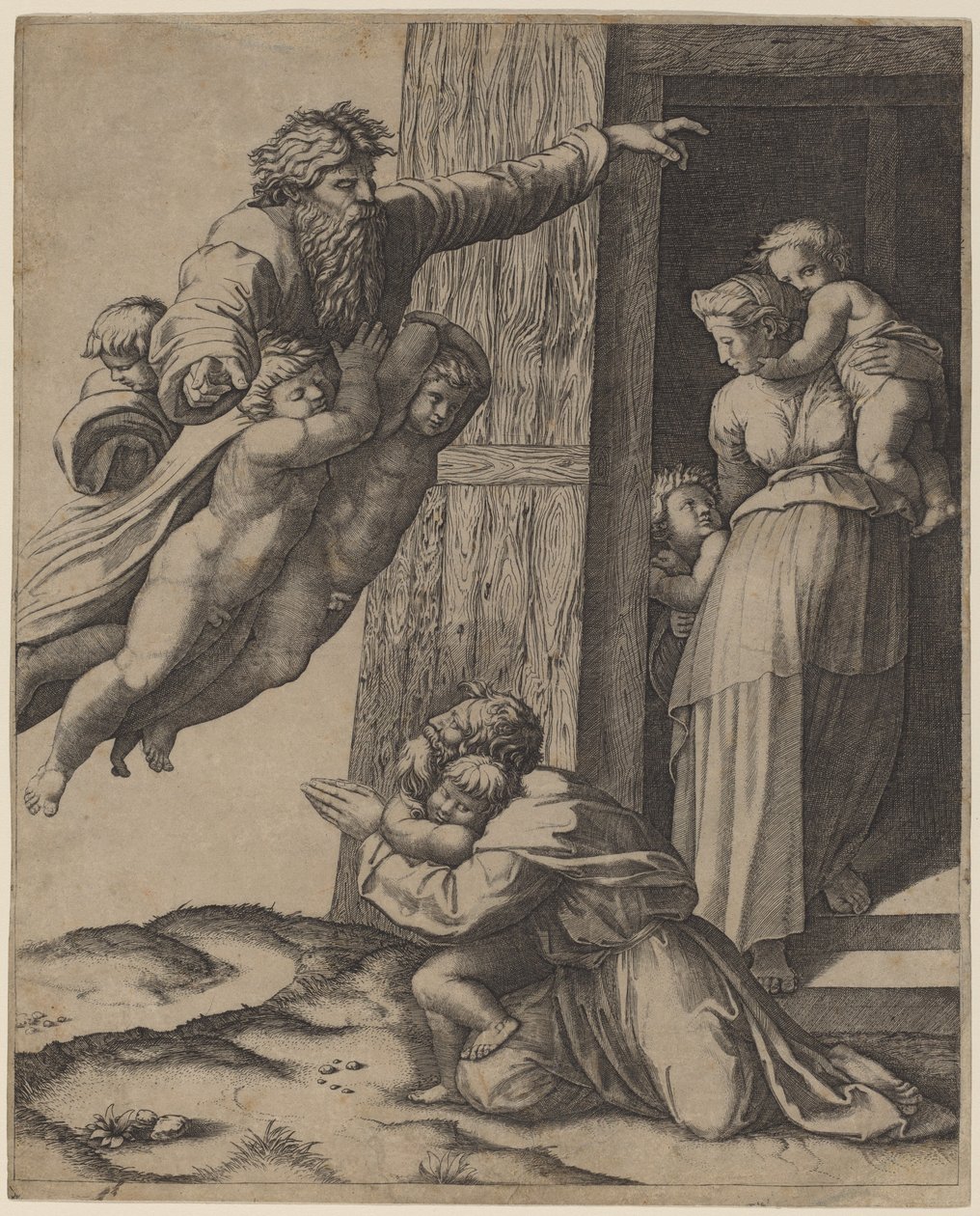 Gud viser sig for Noa af Marcantonio Raimondi after Raphael