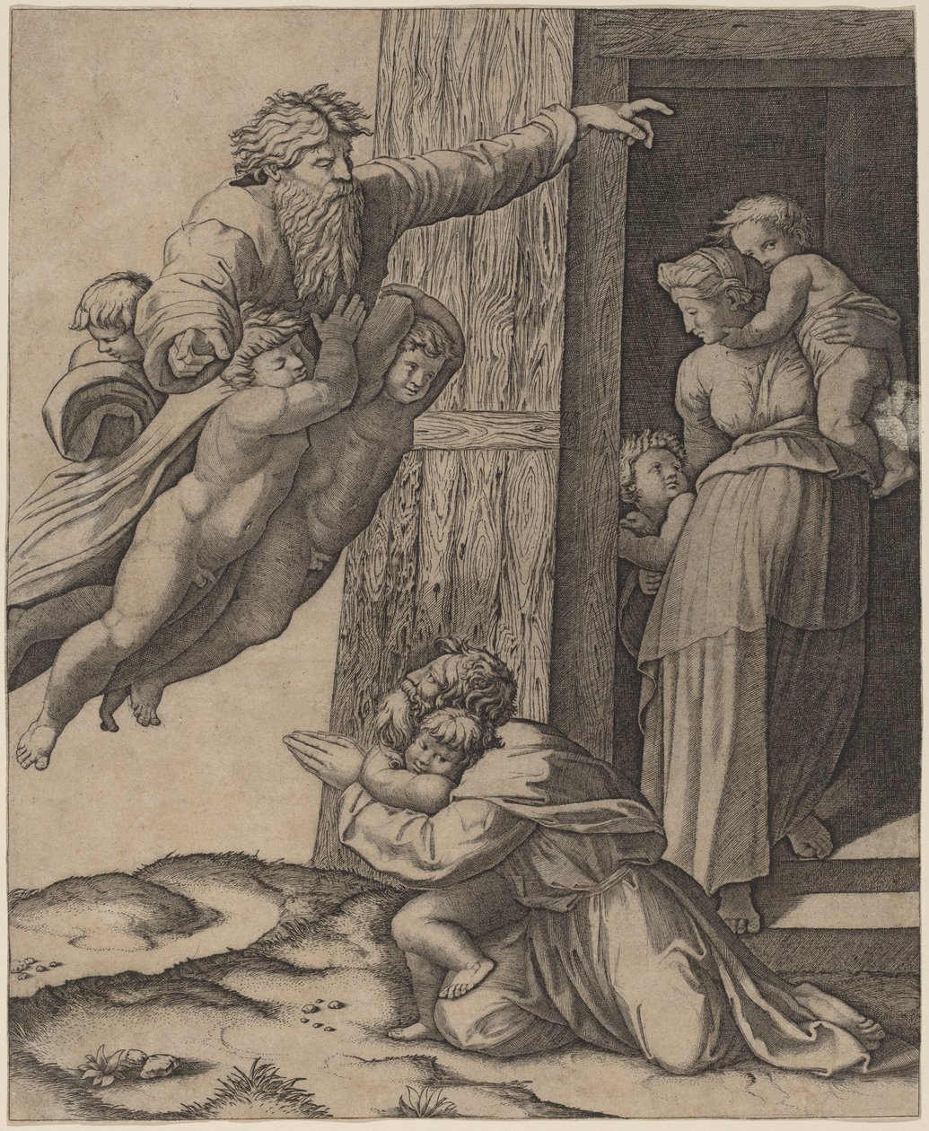Gud viser sig for Noa af Marcantonio Raimondi after Raphael