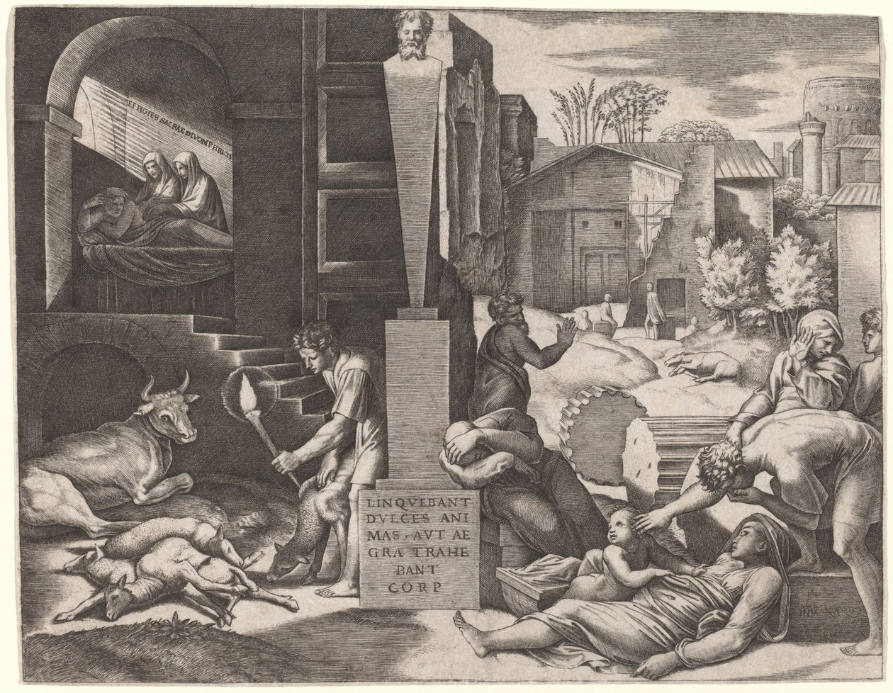 Il Morbetto (Pesten) af Marcantonio Raimondi after Raphael