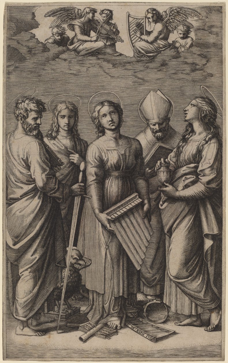 Sankt Cecilia af Marcantonio Raimondi after Raphael