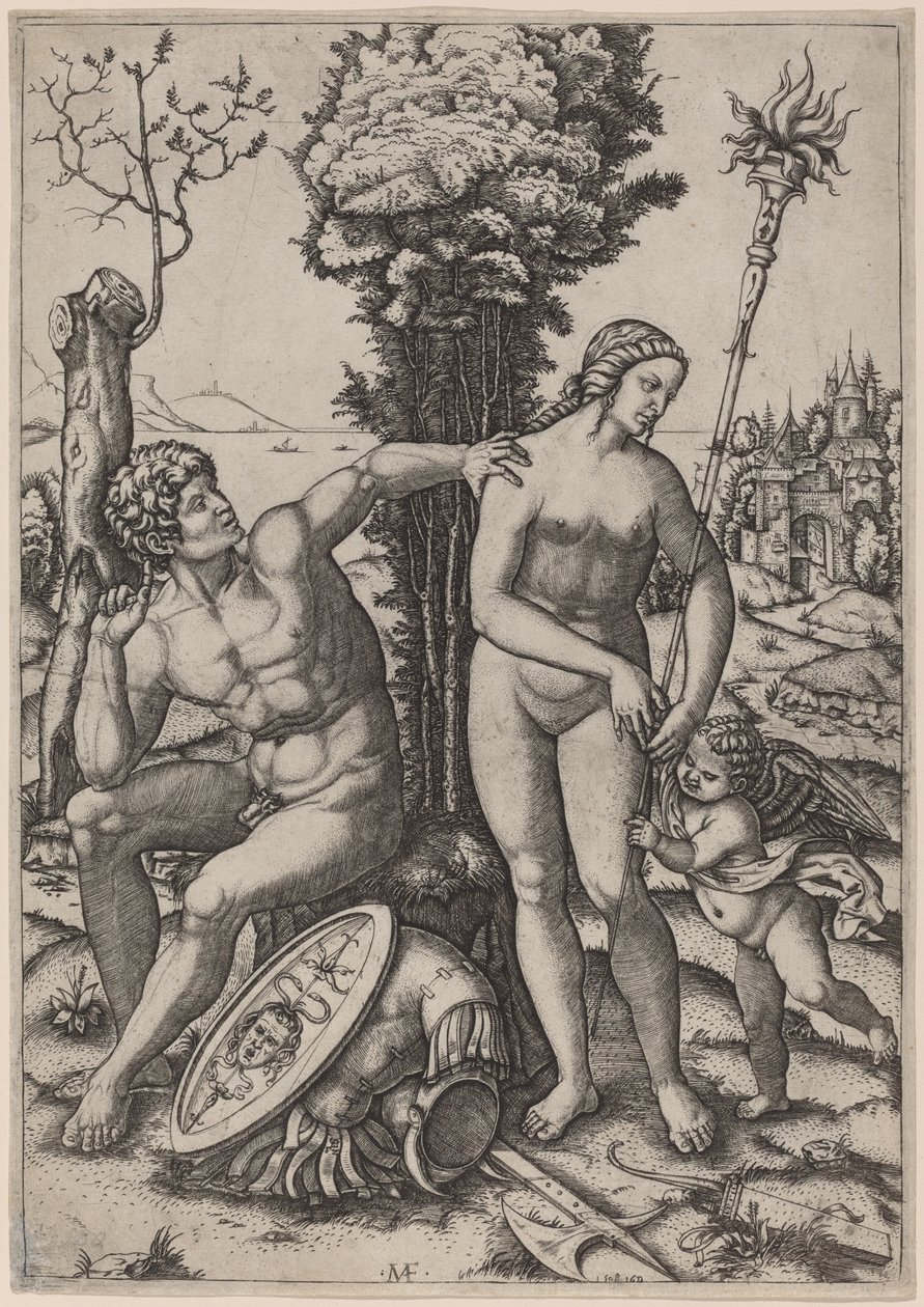 Mars, Venus og Eros af Marcantonio Raimondi possibly after Andrea Mantegna