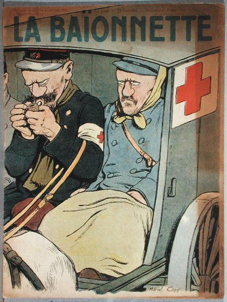 Karikatur af en ambulance, forside af La Baionnette, 28. juni 1917 af Marcel Amable O.L. Capy
