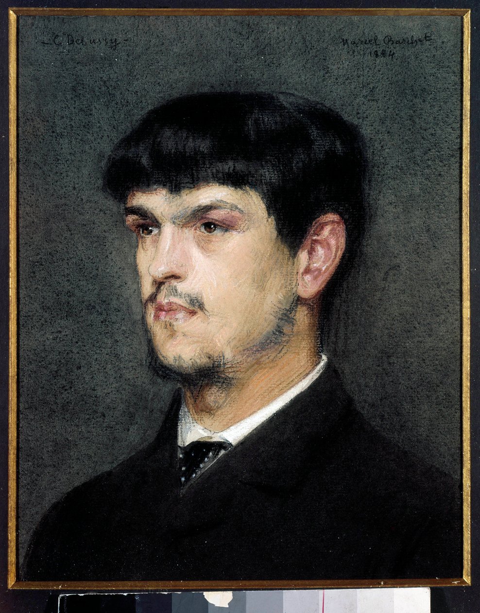 Portræt af den franske komponist Claude Debussy (1862-1918) Maleri af sort sten og pastel af Marcel Andre Baschet (1862-1941) 1884 Dim 0,27 x 0,26 m af Marcel Andre Baschet