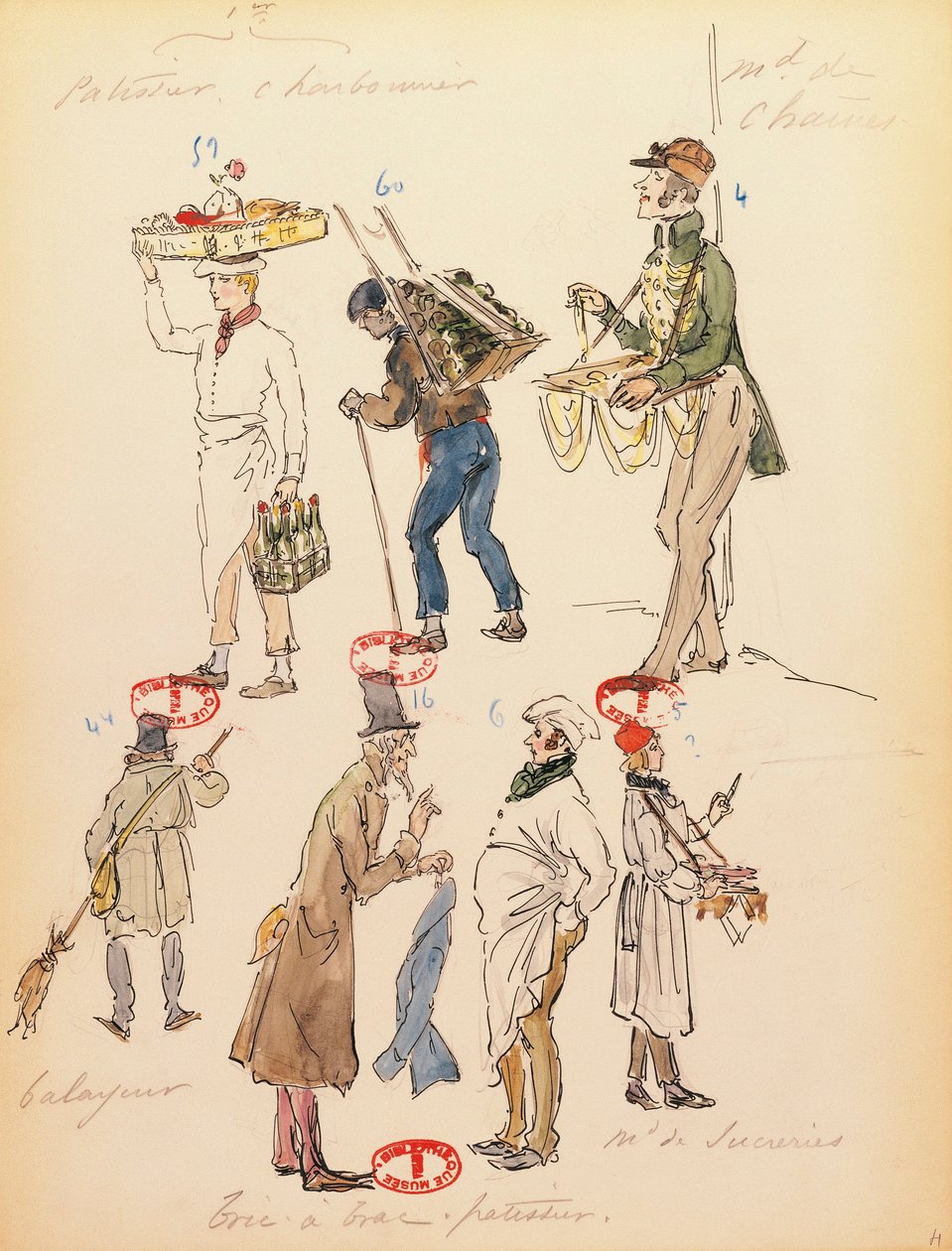 Frankrig, Paris, kostumeskitse til statister i operaen La boheme af Giacomo Puccini (1858-1924), opførelse på Paris Opera Comique, 13. juni af Marcel Multzer