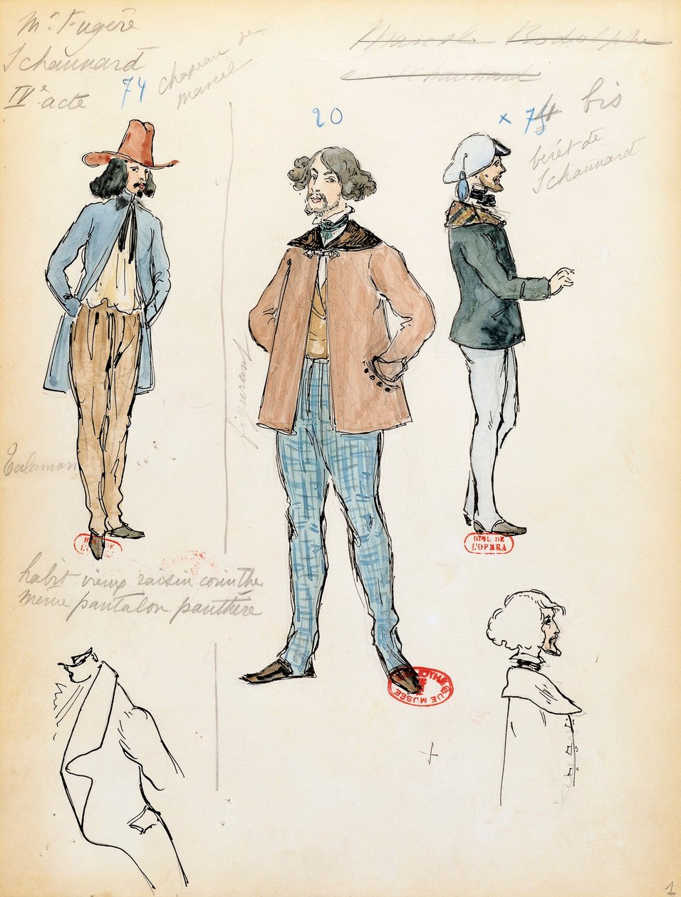 Frankrig, Paris, kostumeskitse til musiker Schaunard i operaen La boheme af Giacomo Puccini (1858-1924), opførelse på Paris Opera Comique, 13. juni af Marcel Multzer