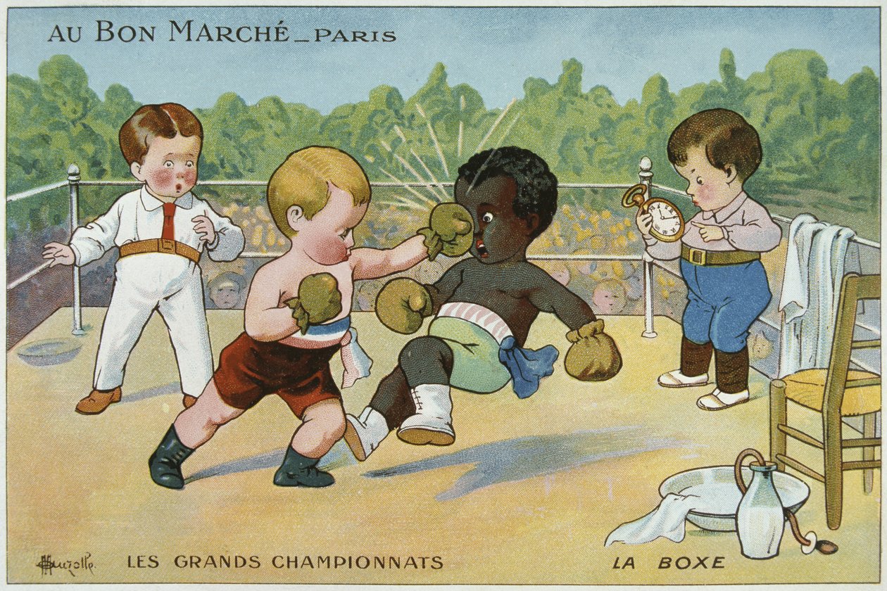 Reklamekort for stormagasinet Au Bon Marché, der reklamerer for "Les Grands Championnats", 1910 af Marcelin Auzolle