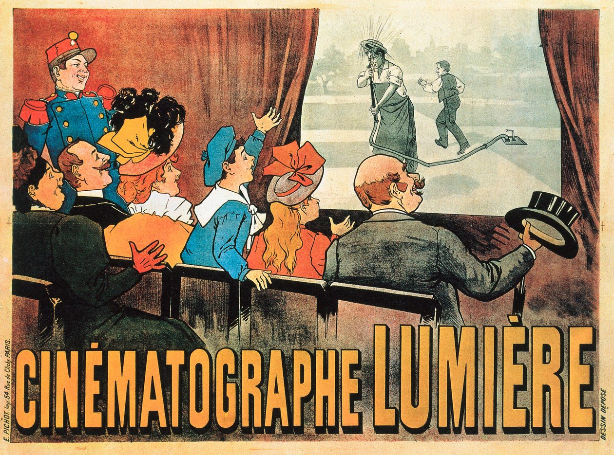 "The Waterer Watered", plakat med reklame for Cinematographe Lumiere, 1896 af Marcelin Auzolle