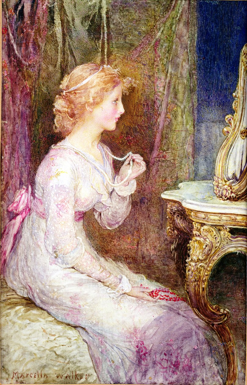 Perlehalskæden (akvarel på vellum) af Marcella M. Walker