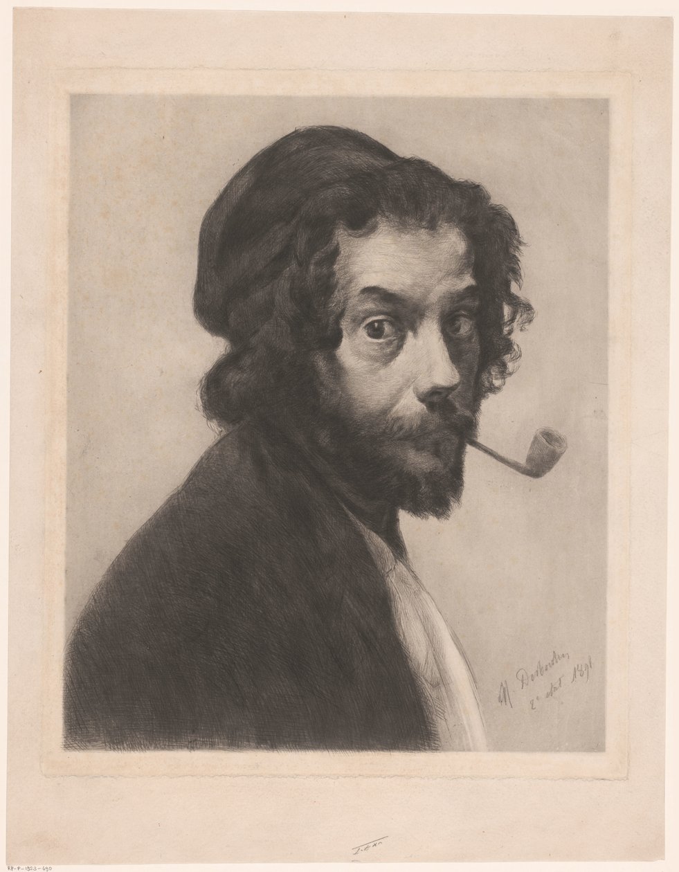 Selvportræt med pibe af Marcellin Gilbert Desboutin (signed by artist)