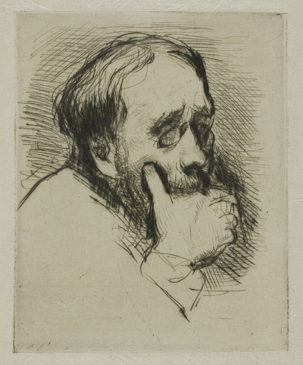 Portræt af Degas med hånden over munden af Marcellin Gilbert Desboutin