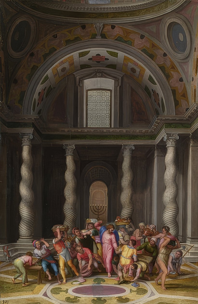Jesus driver skifterne ud af templet. Efter 1550 af Marcello Venusti
