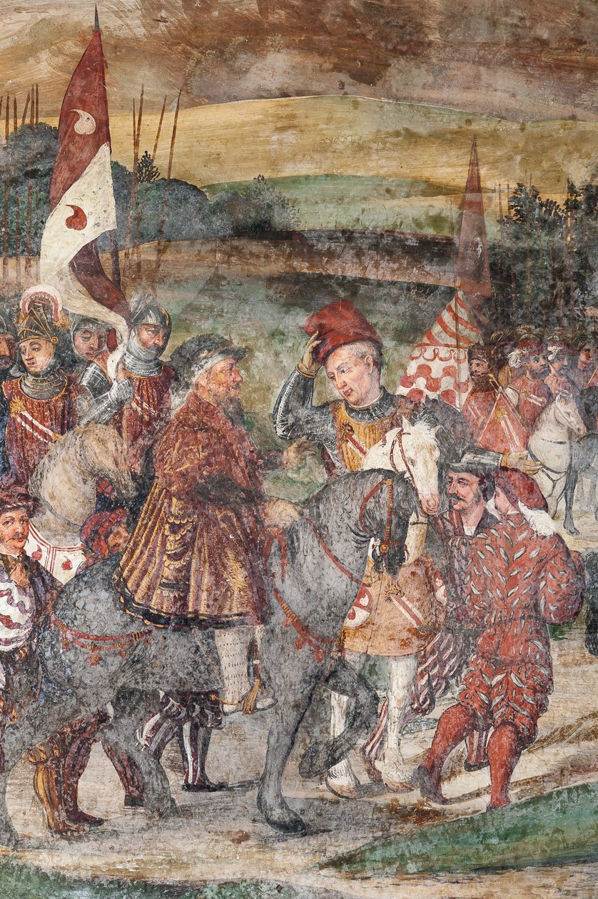 Detalje af Christian I af Danmarks besøg hos Bartolomeo Colleoni, Æreshallen af Marcello or Romani Girolamo (Romanino) (c.1485 c.1566) (attr.to) Fogolino