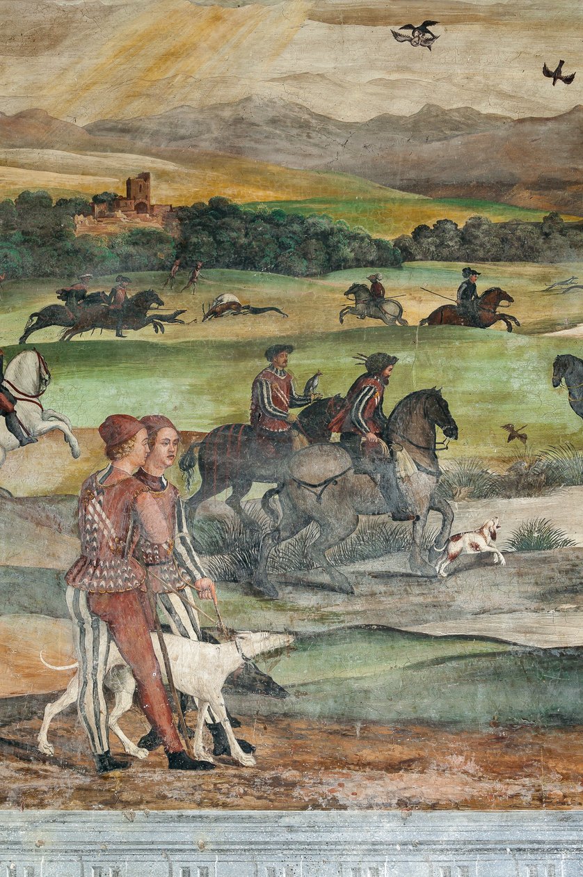 Jagtscene, detalje fra Christian I af Danmarks besøg i Bartolomeo Colleoni, Æreshallen af Marcello or Romani Girolamo (Romanino) (c.1485 c.1566) (attr.to) Fogolino