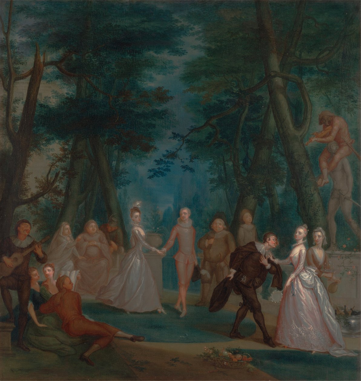 Scene i en park med figurer fra Commedia dellArte af Marcellus Laroon the Younger