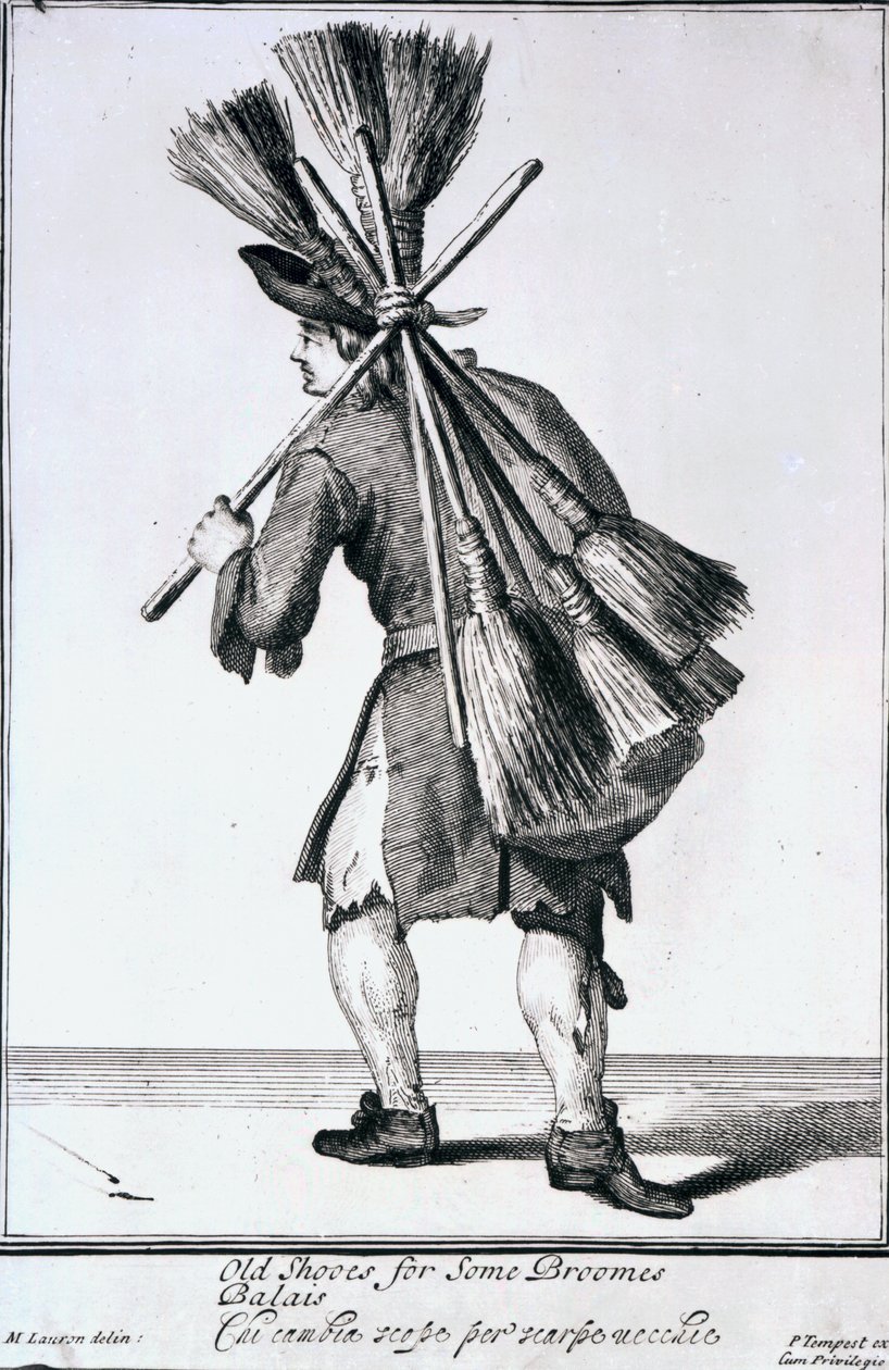 Gamle sko til nogle koste, fra "Cryes of the City of London", ca. 1688 af Marcellus the Elder Laroon