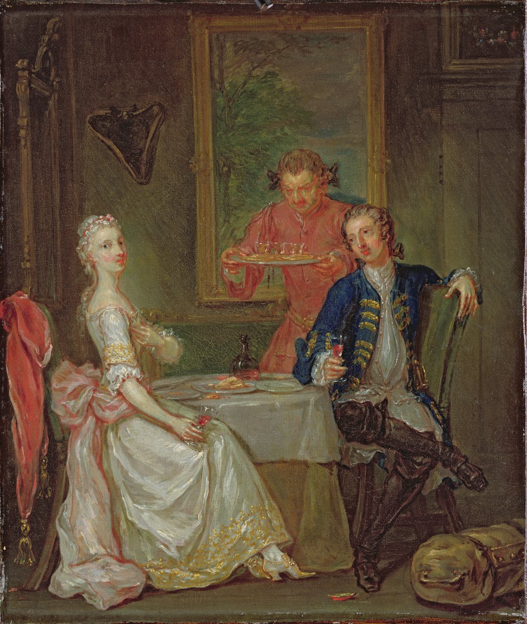 En middagssamtale (en mand og kvinde drikker til aftensmaden) af Marcellus the Younger Laroon