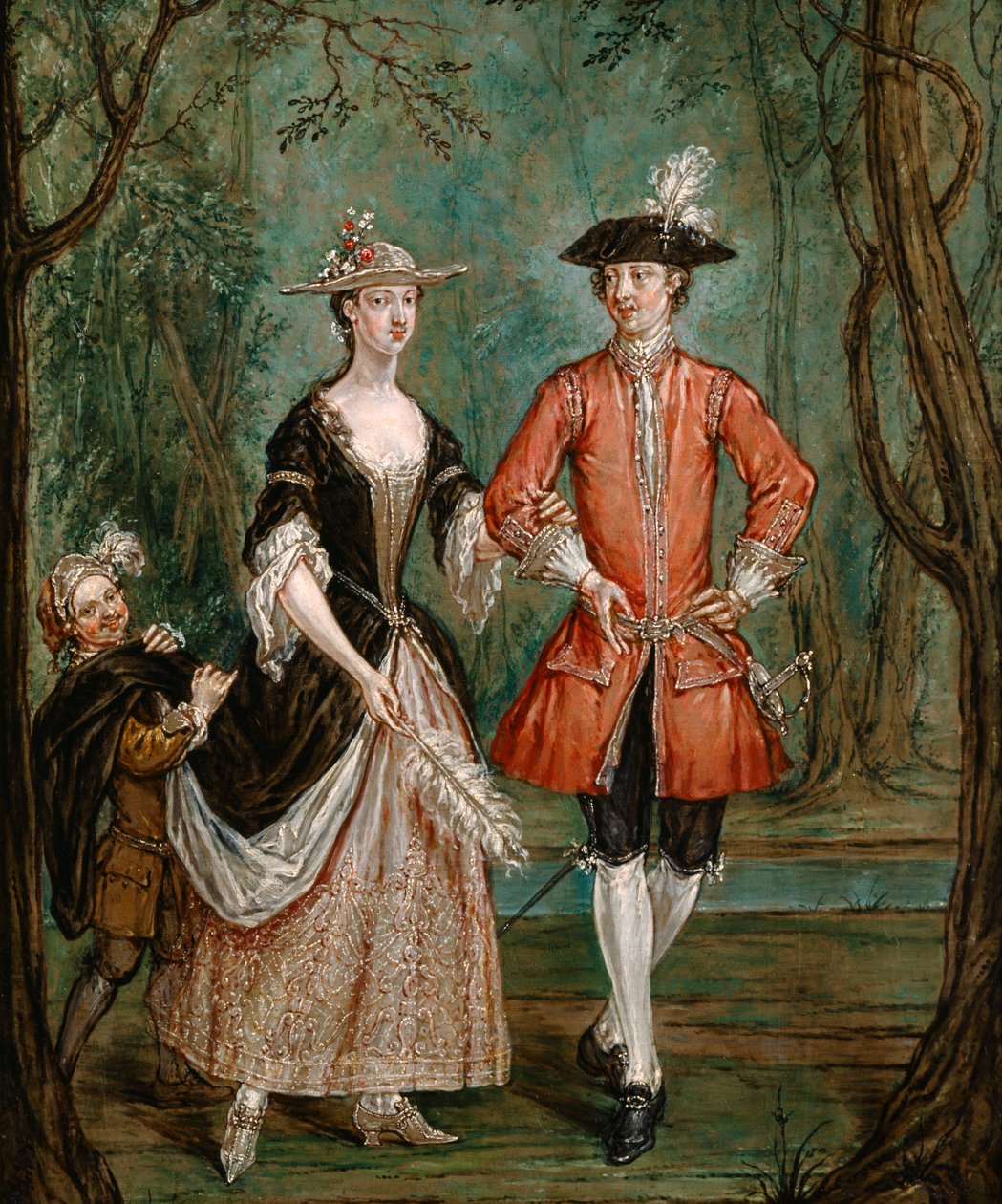 Dame og herre med en side (olie på panel) af Marcellus the Younger Laroon