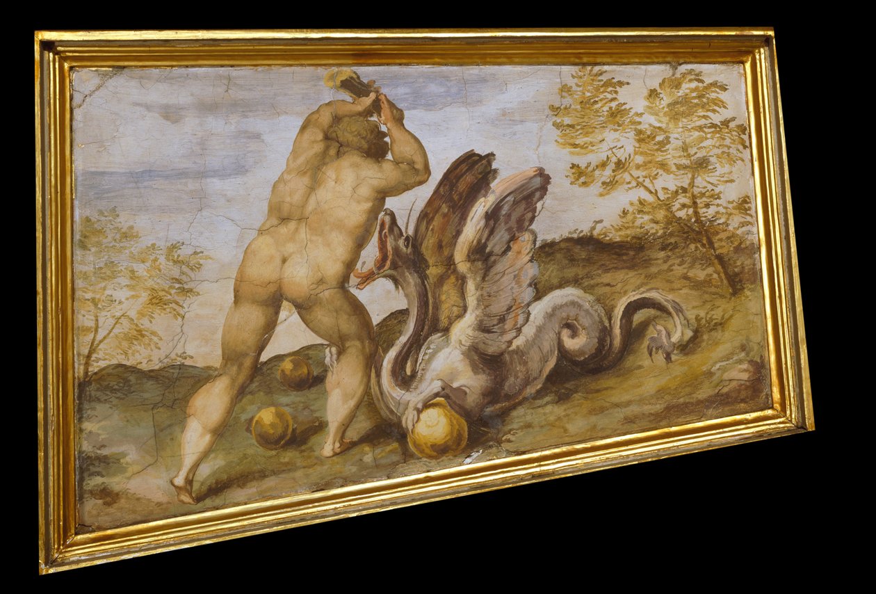 Hercules stjæler æblerne fra Hesperides af Marco Marchetti from Faenza