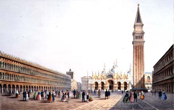 Piazza S. Marco, graveret af Brizeghel (litho) af Marco (after) Moro