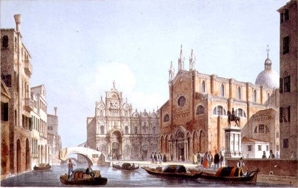 SS-kirken. Giovanni og Paolo og S. Marco, Venedig, graveret af Brizeghel (litho) af Marco (after) Moro