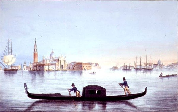 Venetiansk gondol, graveret af Brizeghel (litografi) af Marco (after) Moro