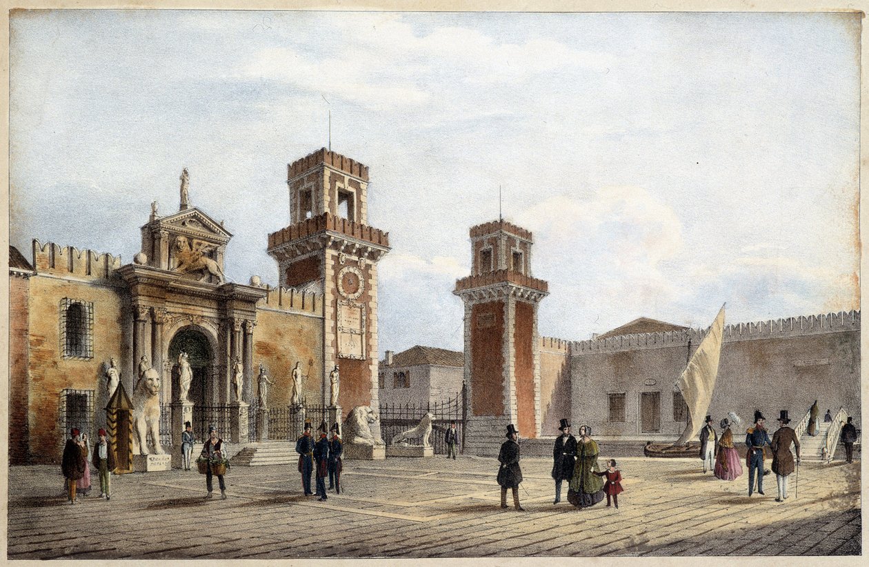 Venice Arsenal i "Album of the main views of Venice"" tegninger af Marco Moro ed. Gio Brize-Ghel n.d 1840. ca. af Marco (after) Moro