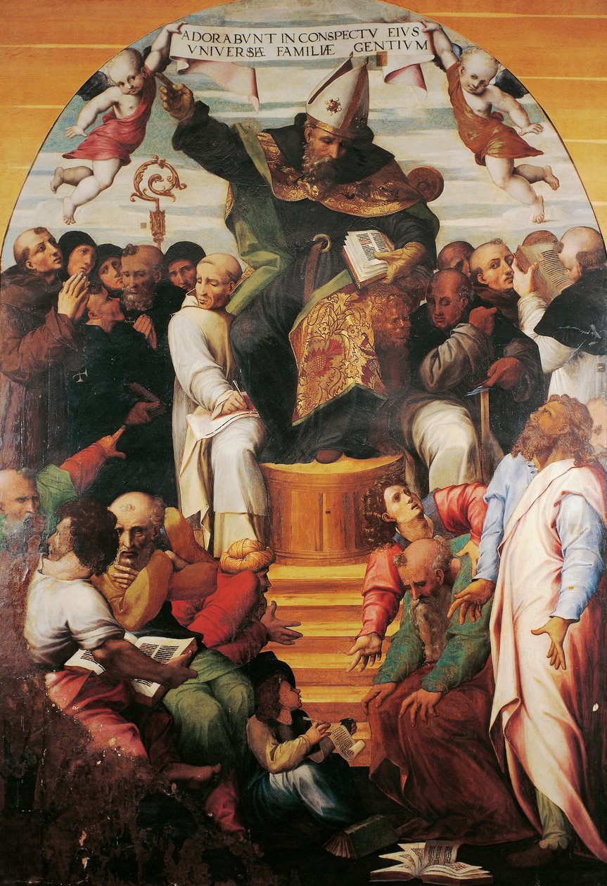 Skt. Augustin i herlighed skændes med kættere, af Marco Cardisco (ca 1486-1542) af Marco (c.1486 1542) Cardisco
