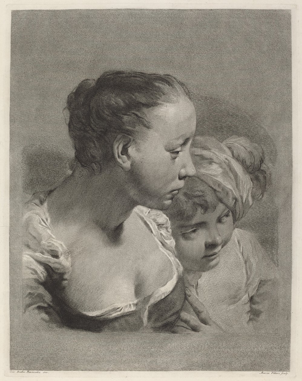 Ung kvinde og en dreng mod højre af Marco Alvise Pitteri after Giovanni Battista Piazzetta