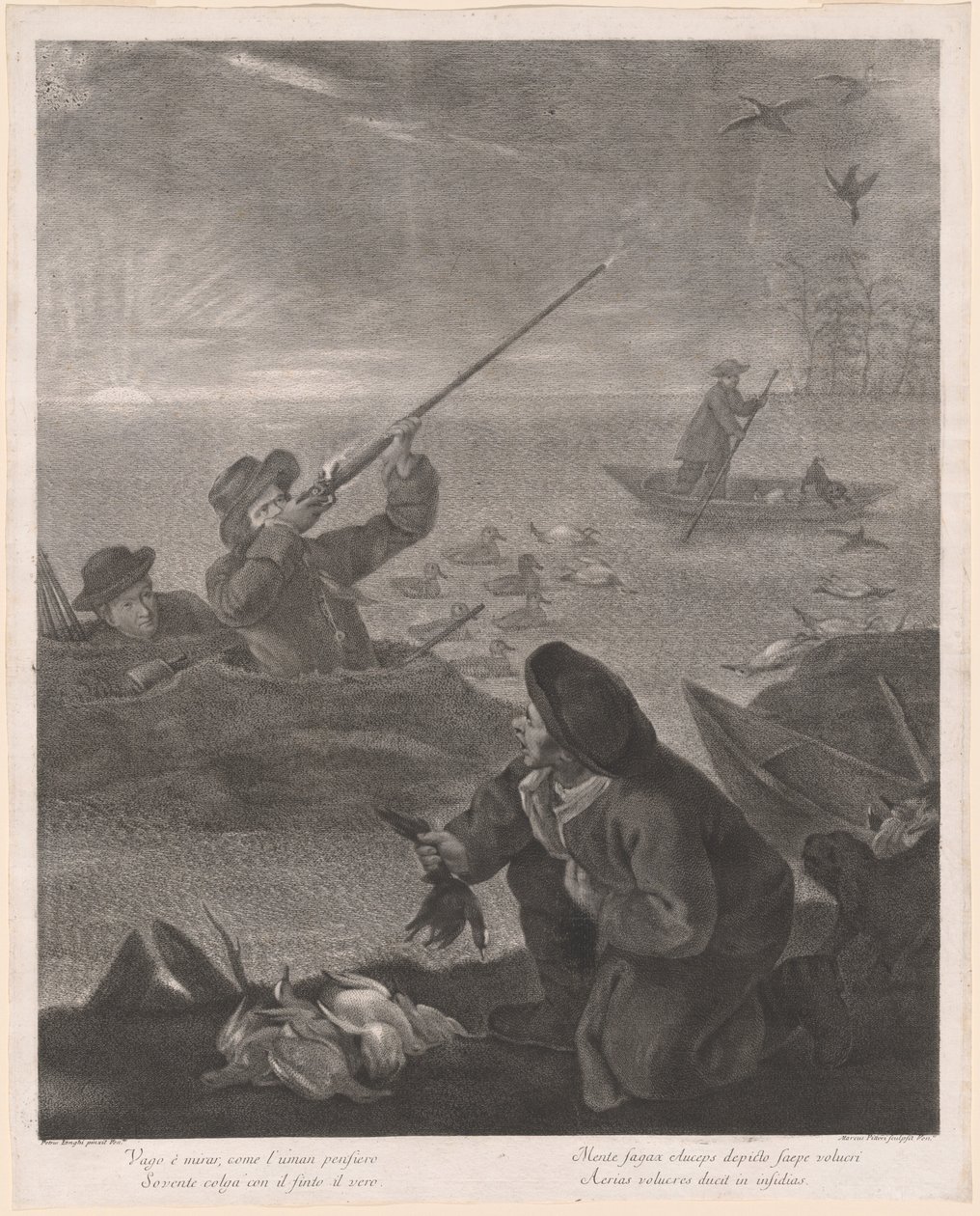 Vague er at sigte, med uman pensiero... (Skydning fra skjulet) af Marco Alvise Pitteri after Pietro Longhi