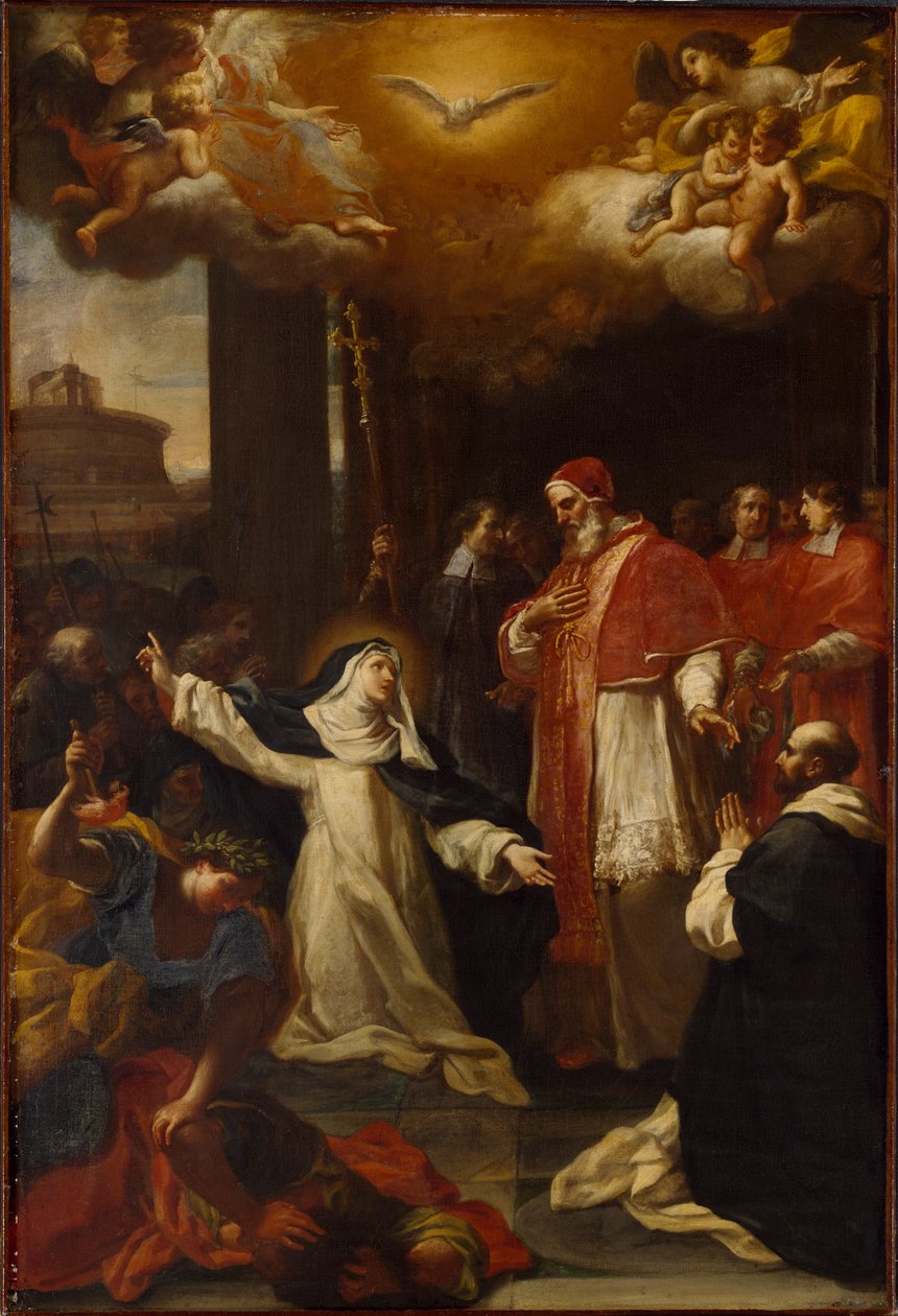 Den hellige Catherine beder pave Gregor XI om at vende tilbage fra Avignon til Rom. af Marco Benefial