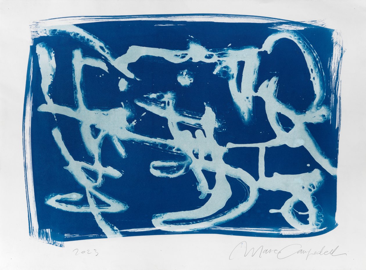 Asemic Writing, 2023 (cyanotypi på papir) af Marco Campedelli
